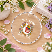 Book Lover Goose Reading Funny Gift Glass Ornament - Material: Circle Glass Ornament
