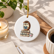Book Lover Hedgehog Reading Books Reader Glass Ornament - Material: Circle Ceramic Ornament