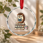 Book Lover Hedgehog Reading Books Reader Glass Ornament - Material: Circle Glass Ornament