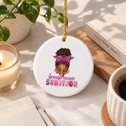 Breast Cancer Survivor Afro Woman Glass Ornament - Material: Circle Ceramic Ornament