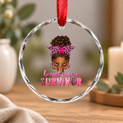 Breast Cancer Survivor Afro Woman Glass Ornament - Material: Circle Glass Ornament