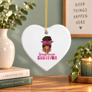 Breast Cancer Survivor Afro Woman Glass Ornament - Material: Heart Ceramic Ornament