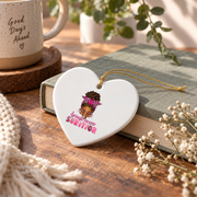 Breast Cancer Survivor Afro Woman Glass Ornament - Material: Heart Ceramic Ornament