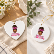 Breast Cancer Survivor Afro Woman Glass Ornament - Material: Heart Ceramic Ornament