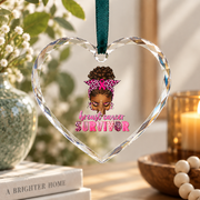 Breast Cancer Survivor Afro Woman Glass Ornament - Material: Heart Glass Ornament