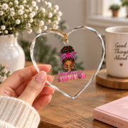 Breast Cancer Survivor Afro Woman Glass Ornament - Material: Heart Glass Ornament