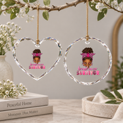 Breast Cancer Survivor Afro Woman Glass Ornament - Material: Heart Glass Ornament
