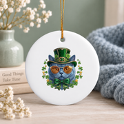 British Shorthair Cat Leprechaun St Patrick's Glass Ornament - Material: Circle Ceramic Ornament