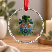 British Shorthair Cat Leprechaun St Patrick's Glass Ornament - Material: Circle Glass Ornament