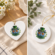 British Shorthair Cat Leprechaun St Patrick's Glass Ornament - Material: Heart Ceramic Ornament