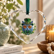 British Shorthair Cat Leprechaun St Patrick's Glass Ornament - Material: Heart Glass Ornament