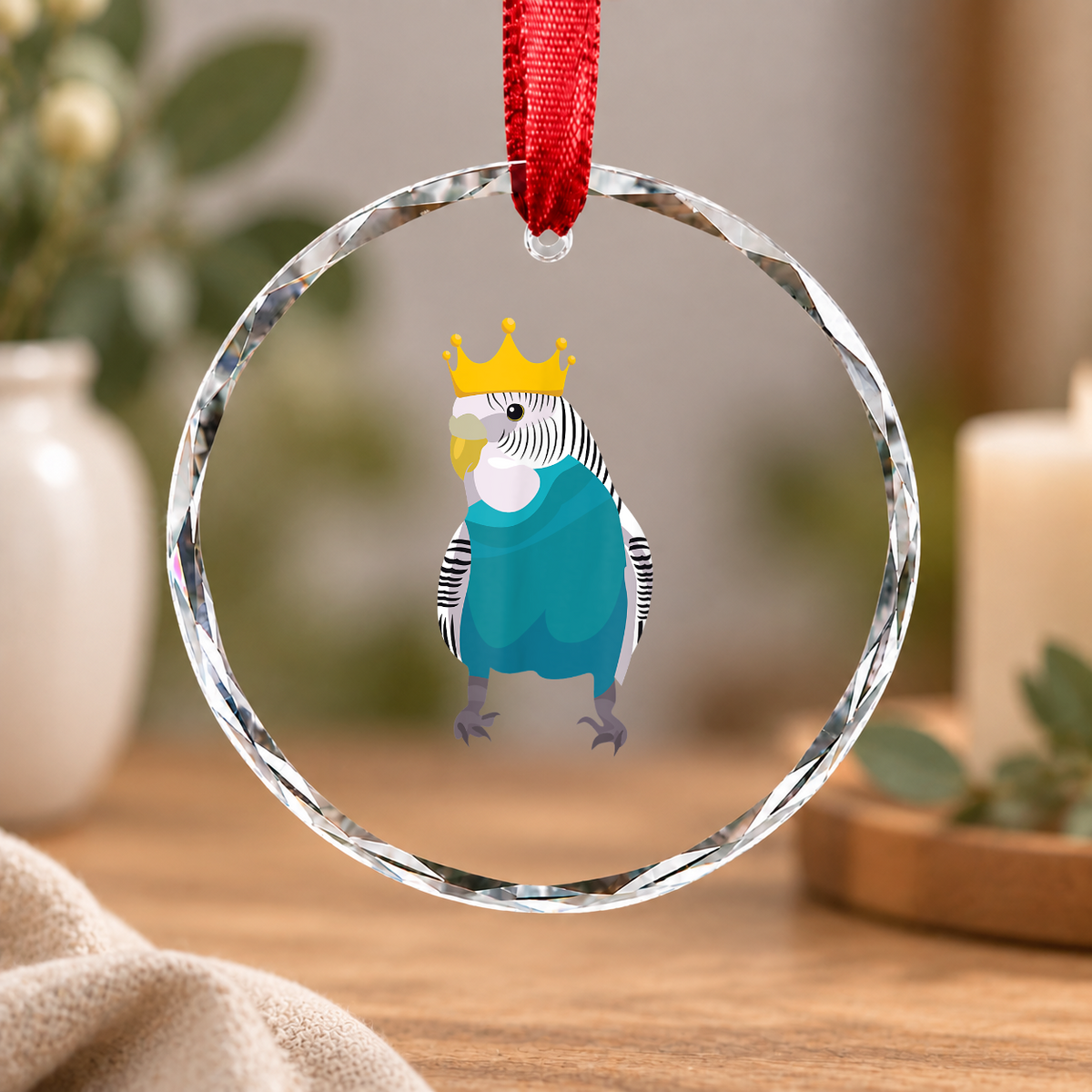 Budgie Bird Parakeet Owner Gift Glass Ornament - Material: Circle Glass Ornament