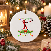 Buffalo Plaid Softball Christmas Glass Ornament - Material: Circle Ceramic Ornament