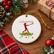 Buffalo Plaid Softball Christmas Glass Ornament - Material: Circle Ceramic Ornament