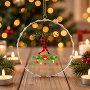 Buffalo Plaid Softball Christmas Glass Ornament - Material: Circle Glass Ornament