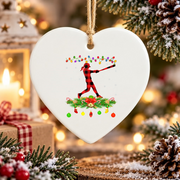 Buffalo Plaid Softball Christmas Glass Ornament - Material: Heart Ceramic Ornament