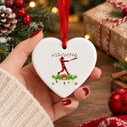 Buffalo Plaid Softball Christmas Glass Ornament - Material: Heart Ceramic Ornament