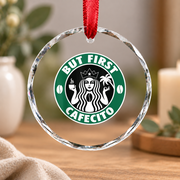 But First Cafecito Latino Coffee Lover Morning Drink Gift Glass Ornament - Material: Circle Glass Ornament