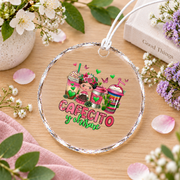 Cafecito Y Chisme Coffee Cup Funny Coffee Lover Glass Ornament - Material: Circle Glass Ornament