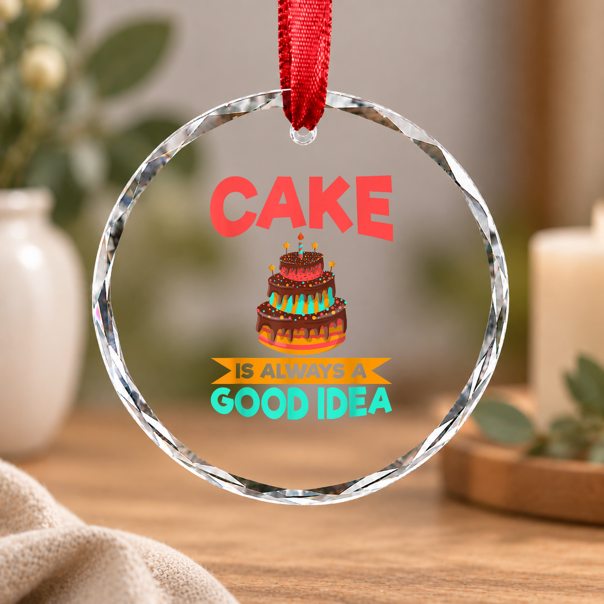 Cake Is Always A Good Idea Sweet Baking Lover Gift Kitchen Decor Glass Ornament - Material: Circle Glass Ornament