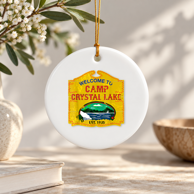 Camp Crystal Lake Outdoor Adventure Ceramic Ornament - Material: Circle Ceramic Ornament