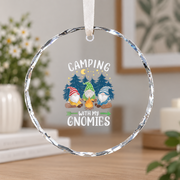 Camping With My Gnomies Funny Camping Ceramic Ornament - Material: Circle Glass Ornament