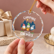 Camping With My Gnomies Funny Camping Ceramic Ornament - Material: Circle Glass Ornament