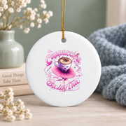 Cappuccino Ballerina Funny Coffee Meme Dance Design Glass Ornament - Material: Circle Ceramic Ornament