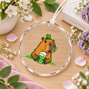 Capybara Shamrock Beer St Patrick's Glass Ornament - Material: Circle Glass Ornament