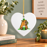 Capybara Shamrock Beer St Patrick's Glass Ornament - Material: Heart Ceramic Ornament