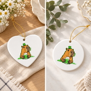 Capybara Shamrock Beer St Patrick's Glass Ornament - Material: Heart Ceramic Ornament