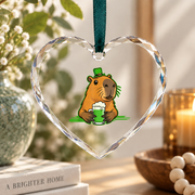 Capybara Shamrock Beer St Patrick's Glass Ornament - Material: Heart Glass Ornament