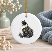 Cat Baroque Floral Long Hair Artistic Glass Ornament - Material: Circle Ceramic Ornament