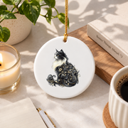 Cat Baroque Floral Long Hair Artistic Glass Ornament - Material: Circle Ceramic Ornament
