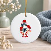 Cat Boxing Creative Animal Lover Glass Ornament - Material: Circle Ceramic Ornament