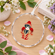 Cat Boxing Creative Animal Lover Glass Ornament - Material: Circle Glass Ornament