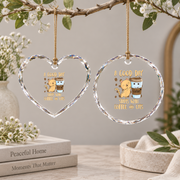 Cat Coffee Lover Good Day Theme Glass Ornament - Material: Heart Glass Ornament