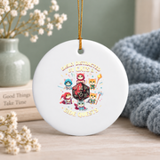 Cat Gamer Video Game Side Quest Funny Glass Ornament - Material: Circle Ceramic Ornament