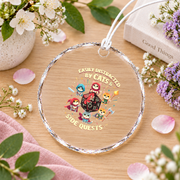 Cat Gamer Video Game Side Quest Funny Glass Ornament - Material: Circle Glass Ornament