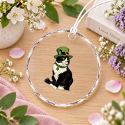 Cat Leprechaun Shamrock Kitten Glass Ornament - Material: Circle Glass Ornament