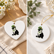 Cat Leprechaun Shamrock Kitten Glass Ornament - Material: Heart Ceramic Ornament