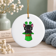 Cat Leprechaun Shamrock St Patrick's Glass Ornament - Material: Circle Ceramic Ornament