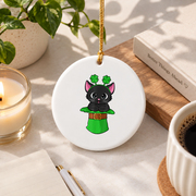 Cat Leprechaun Shamrock St Patrick's Glass Ornament - Material: Circle Ceramic Ornament