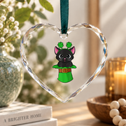 Cat Leprechaun Shamrock St Patrick's Glass Ornament - Material: Heart Glass Ornament