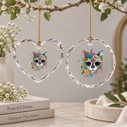 Cat Wildflower Day Of The Dead Inspired Glass Ornament - Material: Heart Glass Ornament