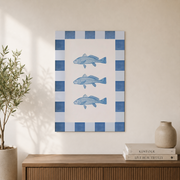 Checkered Fish Wall Art Blue Coastal Poster Trendy Apartment Decor Granddaughter Seaside - Format: Unframed Paper Poster