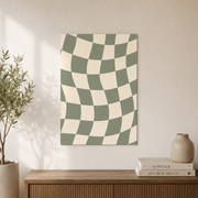 Checkered Wall Art Sage Green and Beige Geometric Poster Retro Trendy Checkerboard Decor Unframed - Format: Unframed Paper Poster