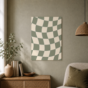 Checkered Wall Art Sage Green and Beige Geometric Poster Retro Trendy Checkerboard Decor Unframed - Format: Unframed Paper Poster