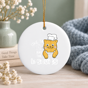 Chef Cat Cooking Lover Gift Kitchen Decor Holiday Decoration Glass Ornament - Material: Circle Ceramic Ornament