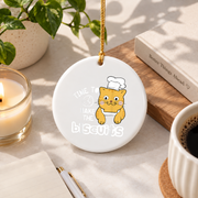 Chef Cat Cooking Lover Gift Kitchen Decor Holiday Decoration Glass Ornament - Material: Circle Ceramic Ornament